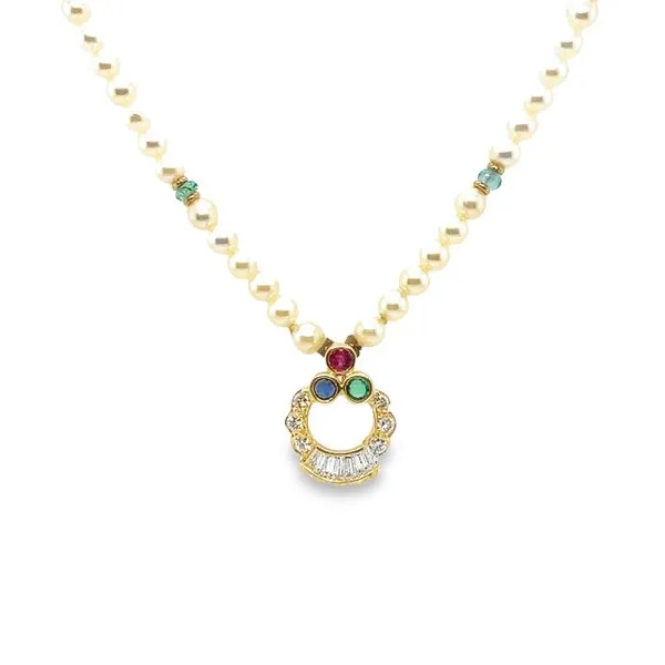 Estate 14k Pearl, Diamond and Gem Stone Necklace Image 2 Toner Jewelers Overland Park, KS