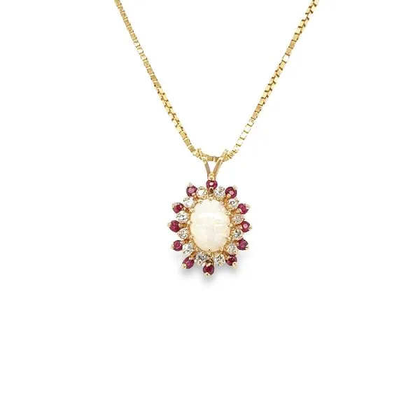 Estate 14k Yellow Gold Opal, Diamond and Ruby Pendant Toner Jewelers Overland Park, KS