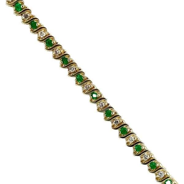 Estate 14 Karat Yellow Gold Emerald and Diamond Tennis Bracelet Image 2 Toner Jewelers Overland Park, KS