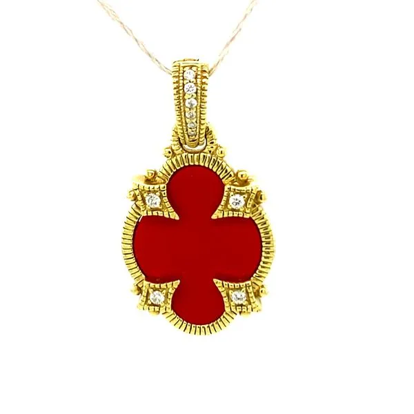 Estate Judith Ripka 14k Yellow Gold Coral and Diamond Pendant Toner Jewelers Overland Park, KS