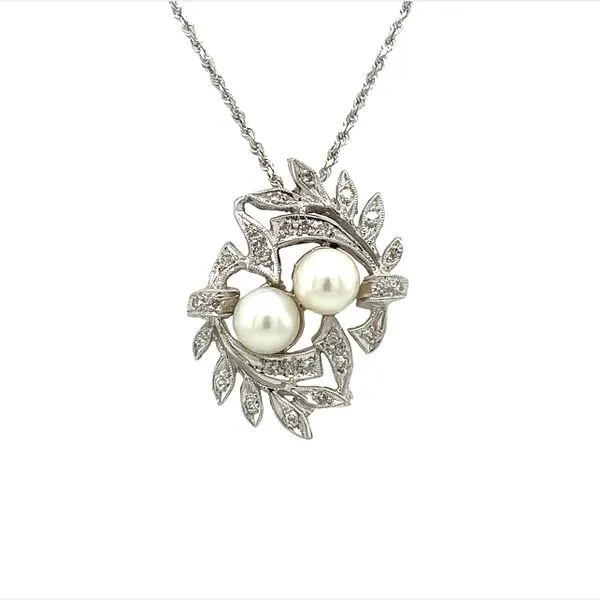 Estate 14 Karat White Gold Pearl and Diamond Pendant Toner Jewelers Overland Park, KS
