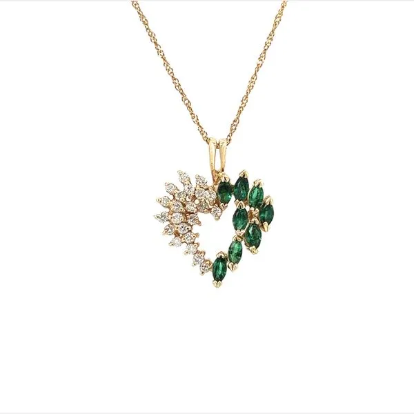 Estate 14 Karat Yellow Gold Emerald and Diamond Heart Pendant Toner Jewelers Overland Park, KS