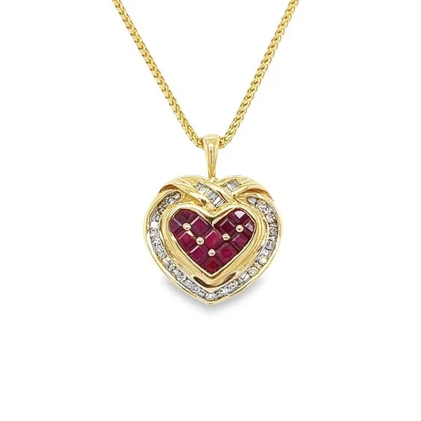 Estate 14k Yellow Gold Ruby and Diamond Heart Pendant Toner Jewelers Overland Park, KS