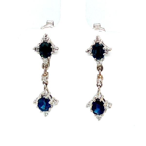 Estate 14k White Gold Dangle Diamond and Sapphire Clip-On Earrings Toner Jewelers Overland Park, KS