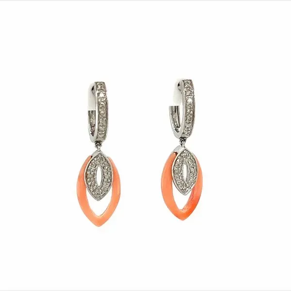 Estate 14 Karat White Gold Coral and Diamond Drop Earrings Toner Jewelers Overland Park, KS