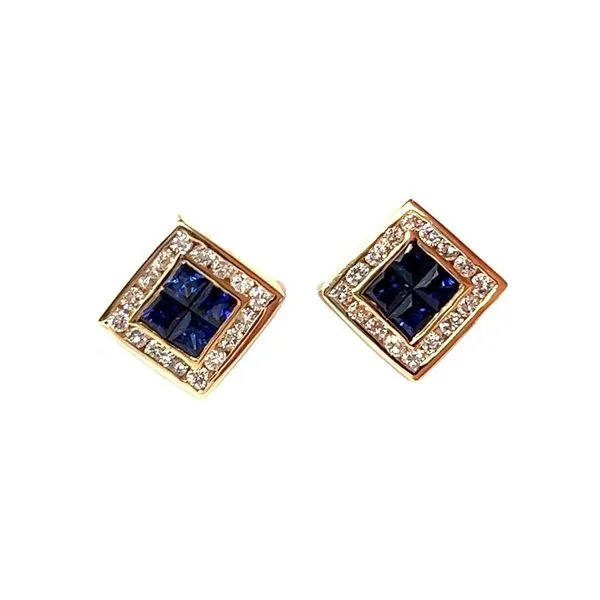 Estate 14 Karat Yellow Gold Sapphire and Diamond Stud Earrings Toner Jewelers Overland Park, KS