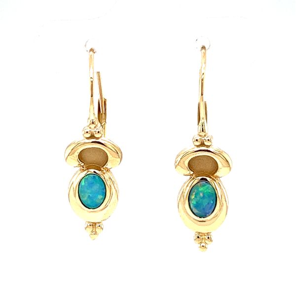 Estate 14 Karat Yellow Gold Leverback Opal Drop Earrings Toner Jewelers Overland Park, KS