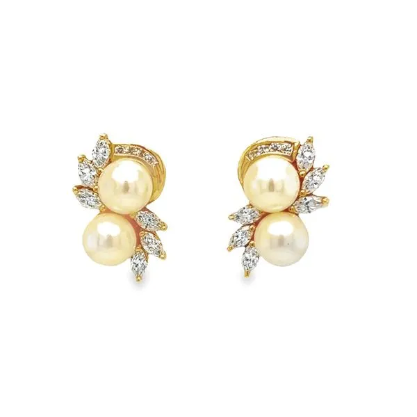 Estate 14k Yellow Gold Pearl and Diamond Earrings Toner Jewelers Overland Park, KS