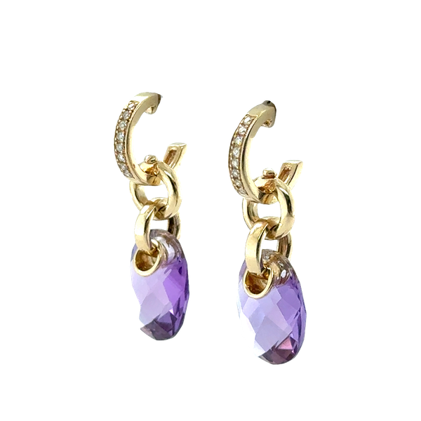 14 Karat Yellow Gold Various Shaped Amethysts and Diamonds Estate Earrings Image 2 Toner Jewelers Overland Park, KS