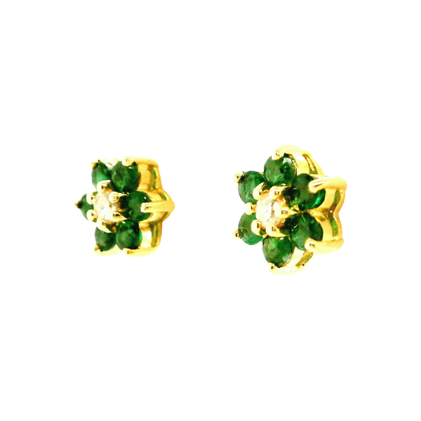 14k Yellow Gold Emerald & Diamond Flower Studs Image 2 Toner Jewelers Overland Park, KS
