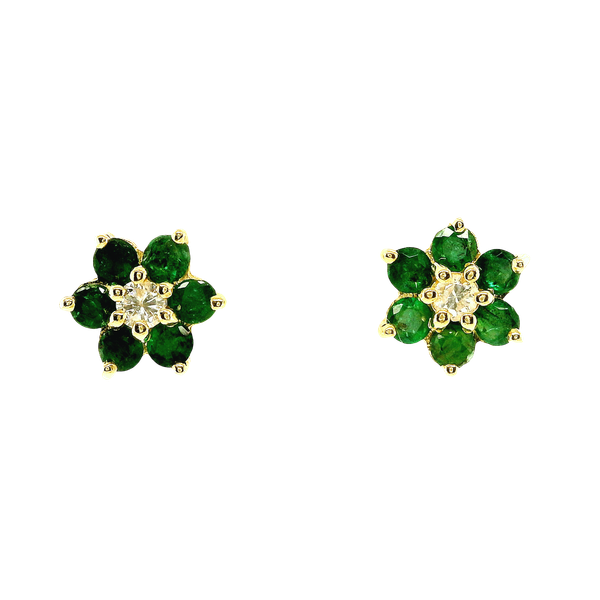 14k Yellow Gold Emerald & Diamond Flower Studs Toner Jewelers Overland Park, KS