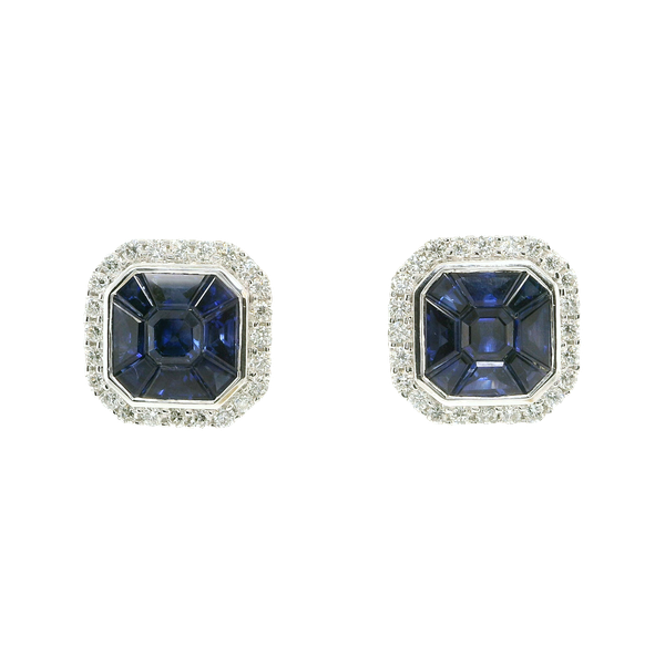 18K White Gold Sapphire & Diamond Earrings by Pravins Toner Jewelers Overland Park, KS