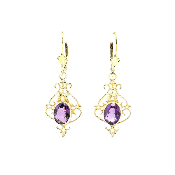 14k Yellow Gold Amethyst Filigree Dangle Earrings Toner Jewelers Overland Park, KS