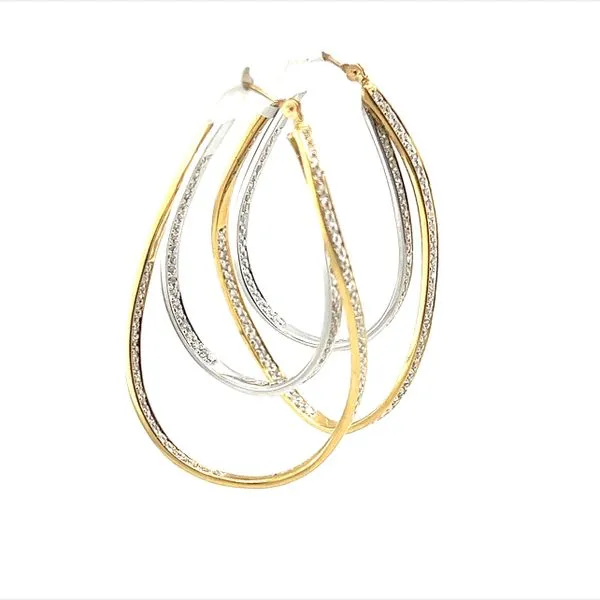 Estate 14 Karat White and Yellow Gold Wavy Diamond Hoops Image 3 Toner Jewelers Overland Park, KS