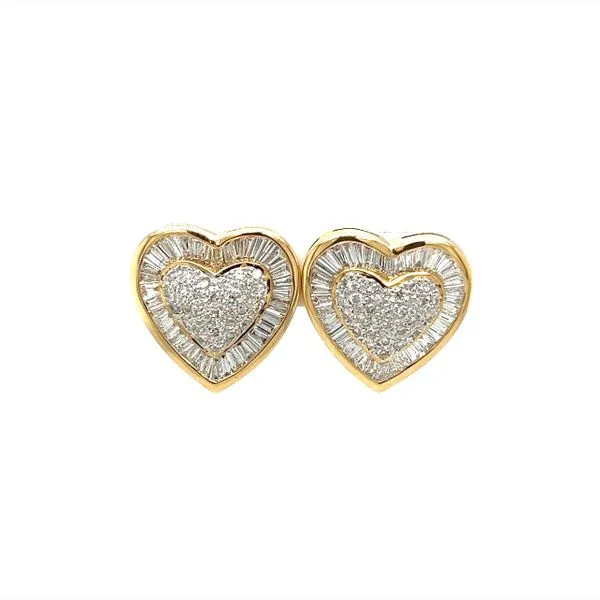 Estate 18 Karat Yellow Gold Diamond Heart Stud Earrings Toner Jewelers Overland Park, KS