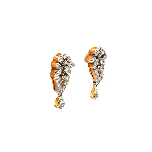 Estate 18 Karat White and Yellow Gold Diamond Drop Earrings Image 2 Toner Jewelers Overland Park, KS