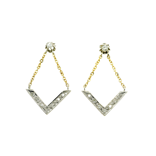 14K Two Tone Chevron Dangle Earrings Toner Jewelers Overland Park, KS