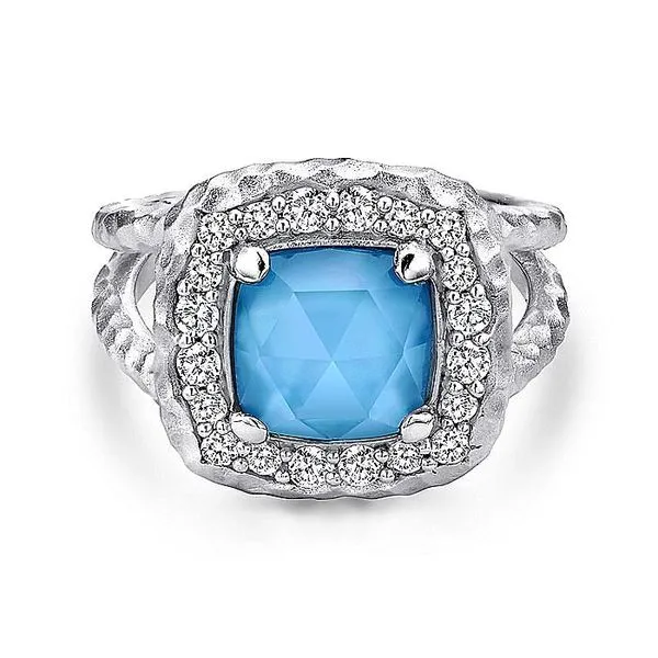Gabriel & Co. Silver Turquoise Rock Crystal Ring Toner Jewelers Overland Park, KS