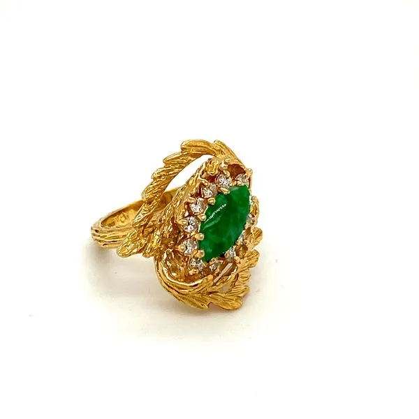 Estate 18k Yellow Gold Jade and Diamond Ring Image 2 Toner Jewelers Overland Park, KS