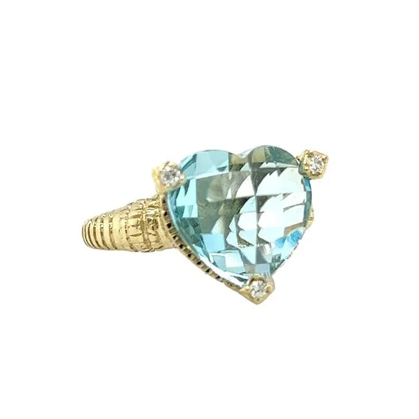 Estate 14 Karat Yellow Gold Heart Blue Topaz and Diamond Ring Image 2 Toner Jewelers Overland Park, KS