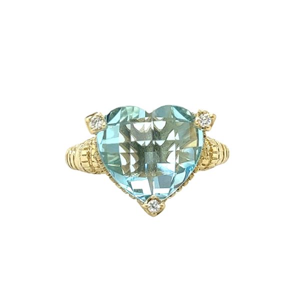 Estate 14 Karat Yellow Gold Heart Blue Topaz and Diamond Ring Toner Jewelers Overland Park, KS