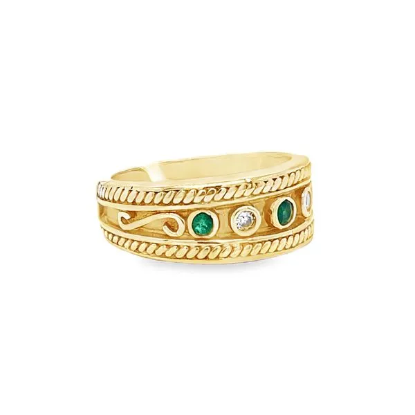 Estate 14k Yellow Gold Emerald and Diamond Band Image 2 Toner Jewelers Overland Park, KS