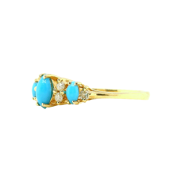 14 Karat Yellow Gold Marquise Turquoises and Diamonds Estate Ring Image 2 Toner Jewelers Overland Park, KS