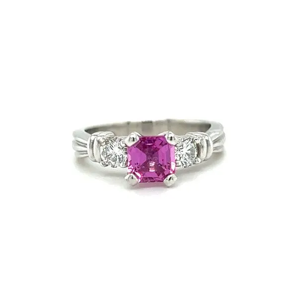 Estate Platinum 3 Stone Pink Sapphire and Diamond Ring Toner Jewelers Overland Park, KS