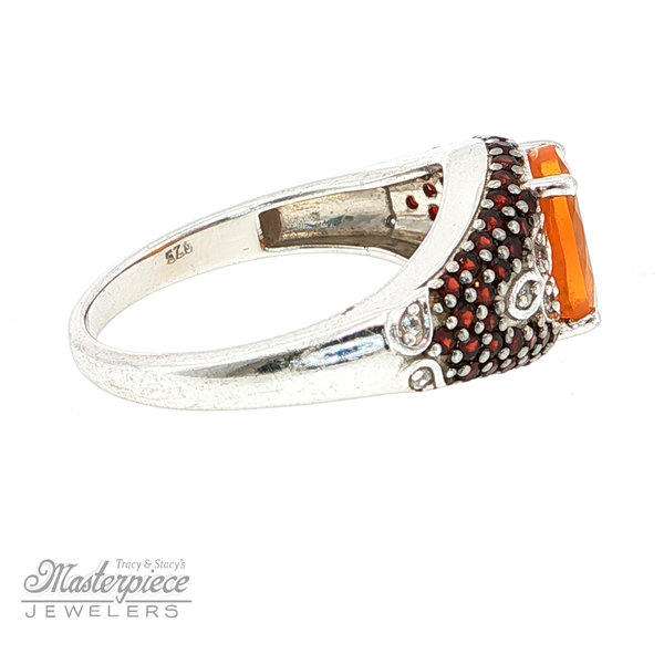 Oval Fire Opal with Garnets And CZs Image 5 Masterpiece Jewelers  Daytona Beach, FL