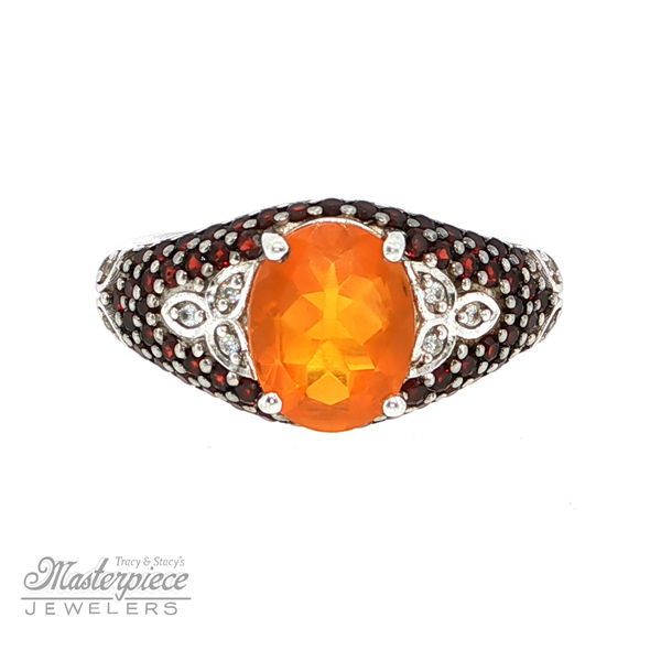 Oval Fire Opal with Garnets And CZs Masterpiece Jewelers  Daytona Beach, FL