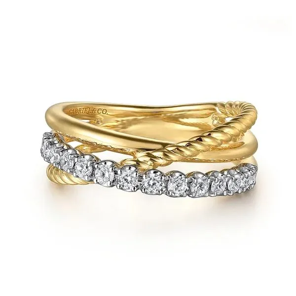 14 Karat Yellow & White Gold Criss-Cross Diamond Ring Trinity Jewelers  Pittsburgh, PA