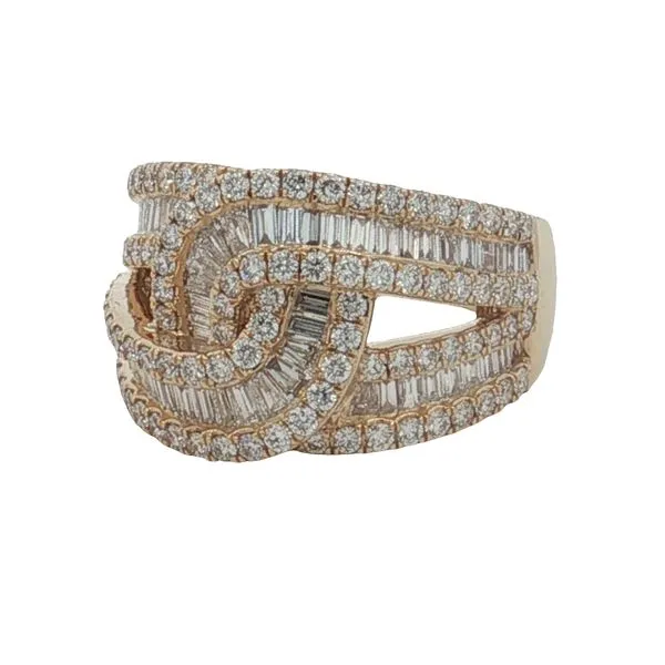 14 Karat Yellow Gold Criss Cross Baguette & Round Diamond Ring Trinity Jewelers  Pittsburgh, PA