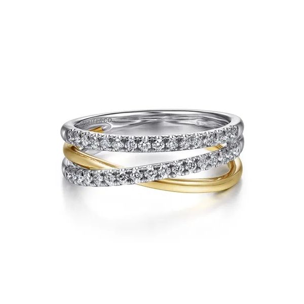 14 Karat White & Yellow Gold Layered Three Strand Diamond Fashion Ring Trinity Jewelers  Pittsburgh, PA