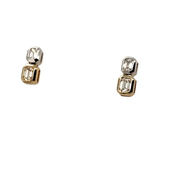 14 Karat White & Yellow Gold Emerald Cut Bezel Diamond Earrings Trinity Jewelers  Pittsburgh, PA