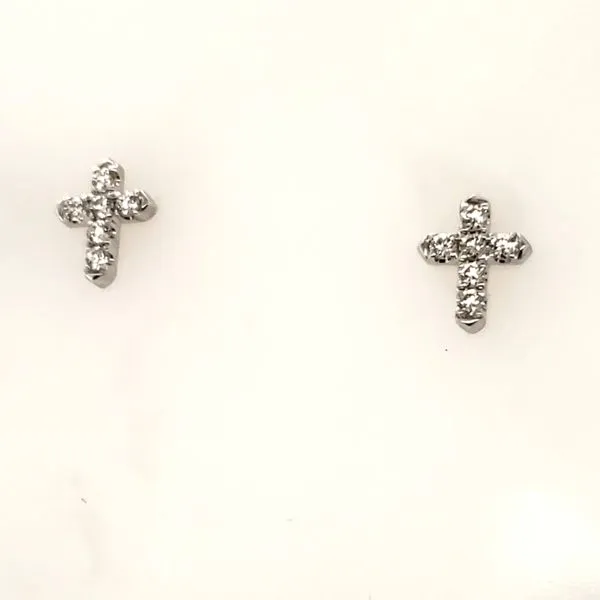 14 Karat White Gold Diamond Cross Earrings Trinity Jewelers  Pittsburgh, PA