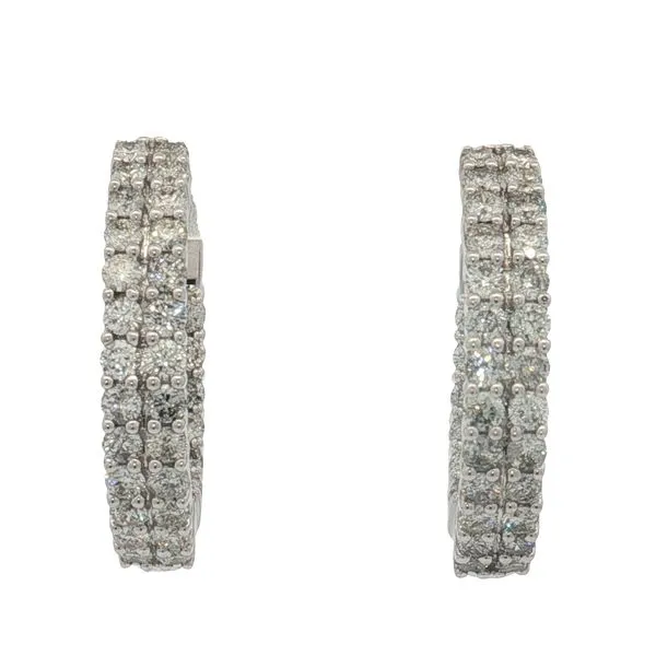 14 Karat White Gold Double Row Diamond Inside/Out Hoop Earrings Trinity Jewelers  Pittsburgh, PA