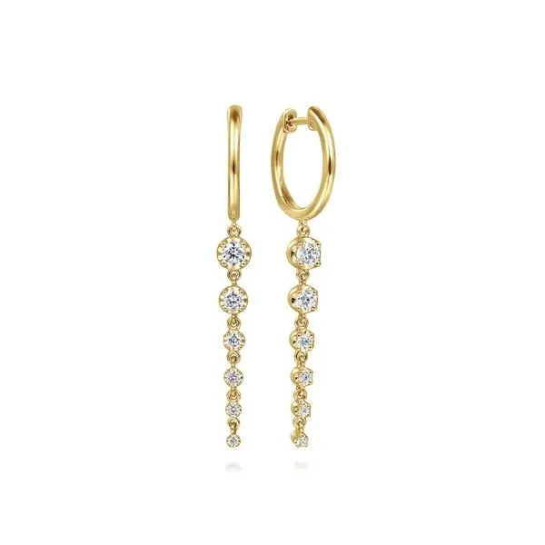 14 Karat Yellow Gold Graduating Diamond Huggie Drop Earrings Trinity Jewelers  Pittsburgh, PA