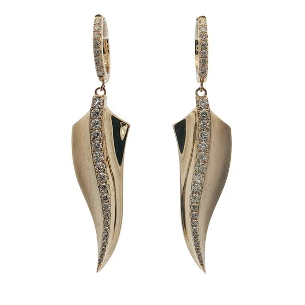 14 Karat Yellow Gold Diamond Brushed Leaf Dangle Earrings Trinity Jewelers  Pittsburgh, PA