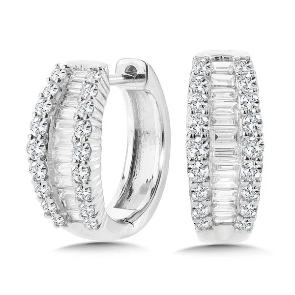 14 Karat White Gold Baguette & Round Diamond Hoop Earrings Trinity Jewelers  Pittsburgh, PA