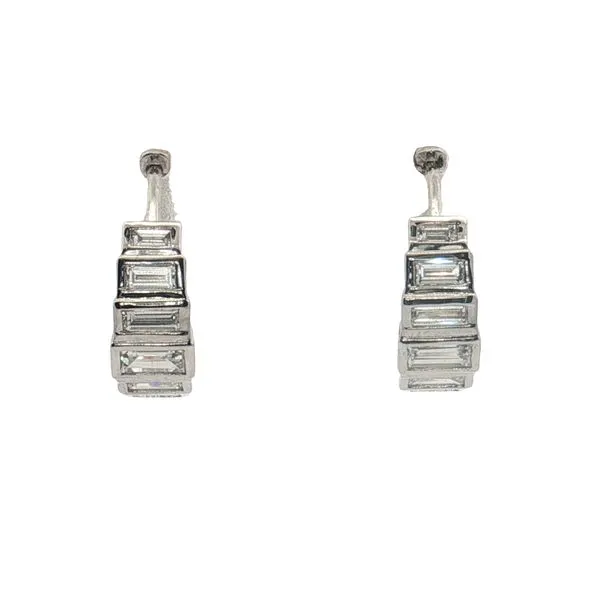 14 Karat White Gold Diamond Baguette Huggie Hoop Earrings Trinity Jewelers  Pittsburgh, PA