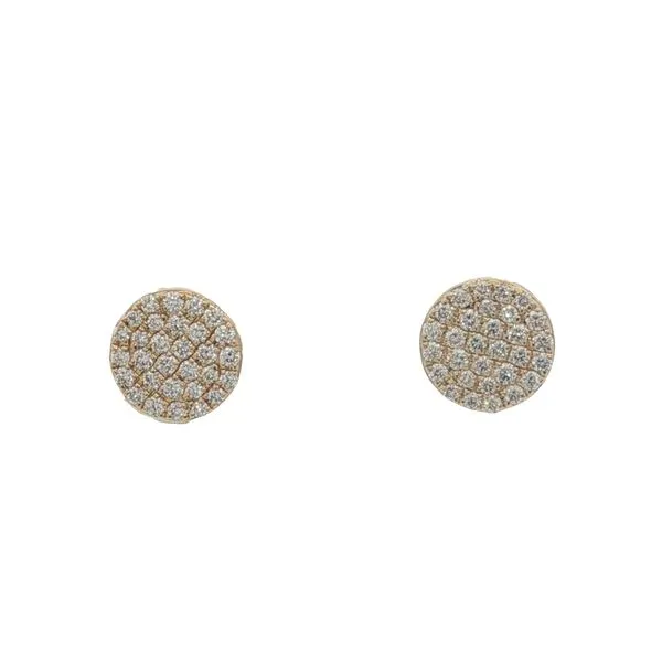 14 Karat Yellow Gold Pave` Diamond Disc Stud Earrings Trinity Jewelers  Pittsburgh, PA