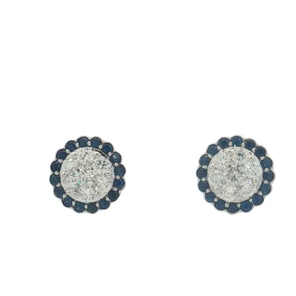14 Karat White Gold Diamond & Sapphire Cluster Stud Earrings Trinity Jewelers  Pittsburgh, PA