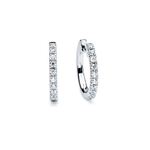 14 Karat White Gold Diamond Small Hoop Earrings Trinity Jewelers  Pittsburgh, PA