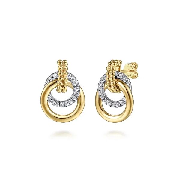 14 Karat White & Yellow Gold Double Circle Diamond Stud Earrings Trinity Jewelers  Pittsburgh, PA