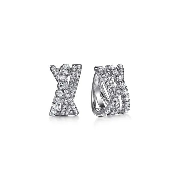 14 Karat White Gold Diamond Criss-Cross Huggie Earrings Trinity Jewelers  Pittsburgh, PA