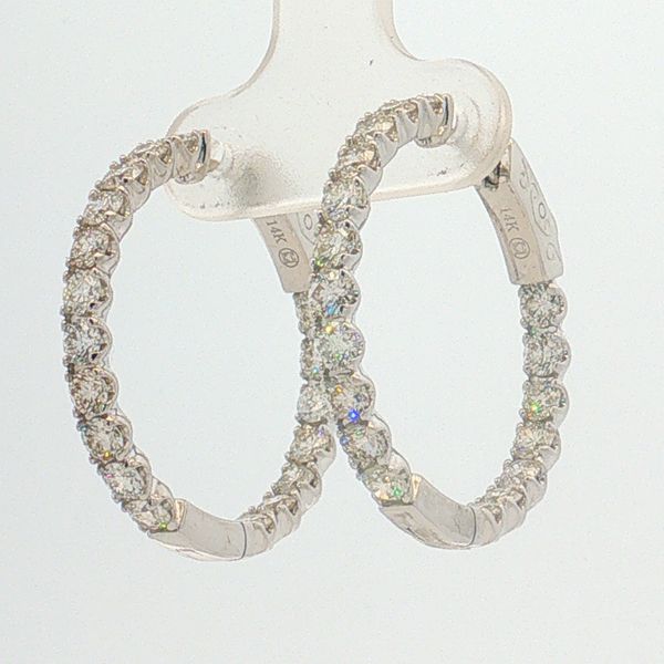 14 Karat White Gold Diamond Inside/Out Hoop Earrings Trinity Jewelers  Pittsburgh, PA