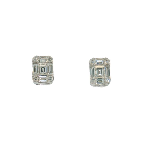 18 Karat White Gold Baguette and Round Diamond Stud Earrings Trinity Jewelers  Pittsburgh, PA