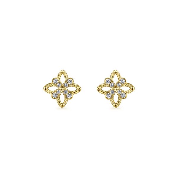 14 Karat Yellow Diamond Floral Stud Earrings Trinity Jewelers  Pittsburgh, PA