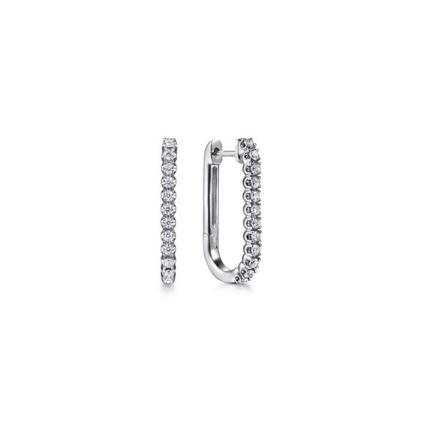 14 Karat White Gold Elongated Oval Diamond Hoop Earrings Trinity Jewelers  Pittsburgh, PA