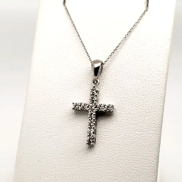 14 Karat White Gold Diamond Cross Necklace Trinity Jewelers  Pittsburgh, PA